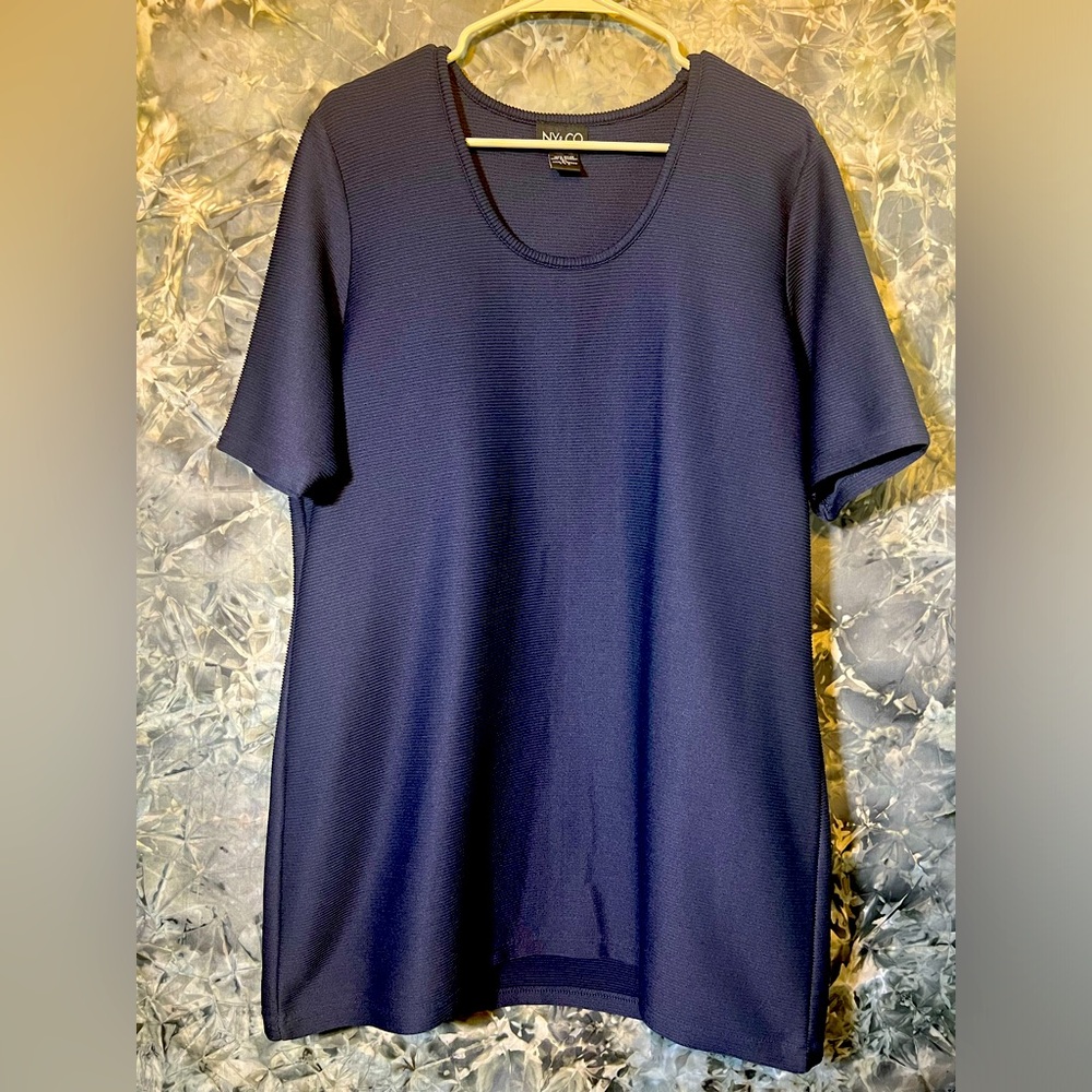 New York & Company navy textured mini dress or tunic shirt blouse top XL